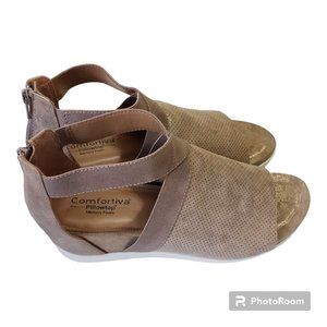 Sh147 Comfortiva Paisley Ladies Metallic Tan Pillowtop Memory Foam Sandals 9.5